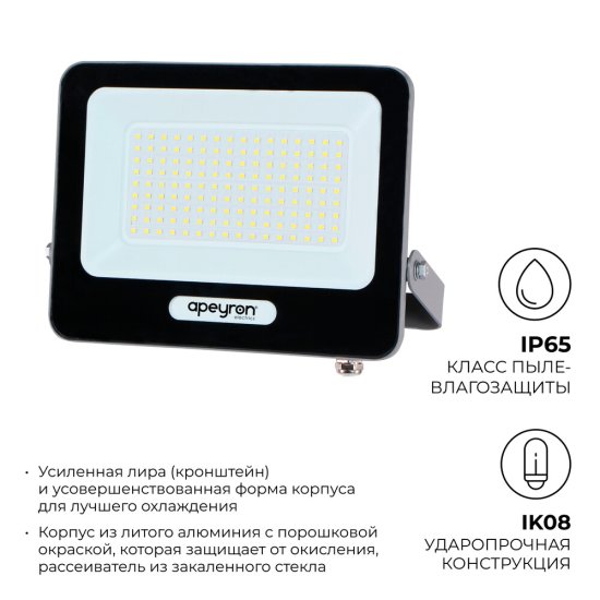 Прожектор светодиодный Apeyron Стандарт 6500 100 Вт IP65 серый