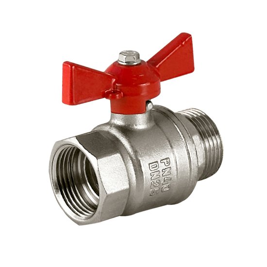 Кран шаровой латунный Valfex Standart N/P59 1 ВР (г) х 1 НР (ш) бабочка прямой (VF.218.NB1.100.N/P59.Bir)