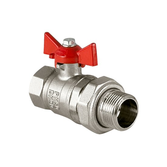 Кран шаровой латунный Valfex Standart N/P59 3/4 ВР (г) х 3/4 НР (ш) бабочка с американкой прямой (VF.227.NB1.034.N/P59.Bir)
