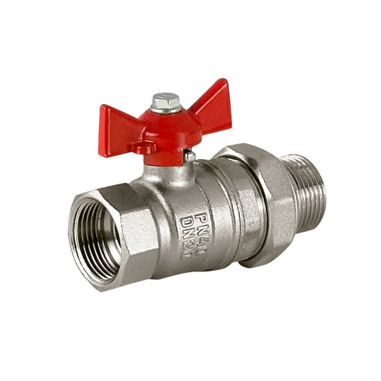 Кран шаровой латунный Valfex Standart N/P59 3/4 ВР (г) х 3/4 НР (ш) бабочка с американкой прямой (VF.227.NB1.034.N/P59.Bir)