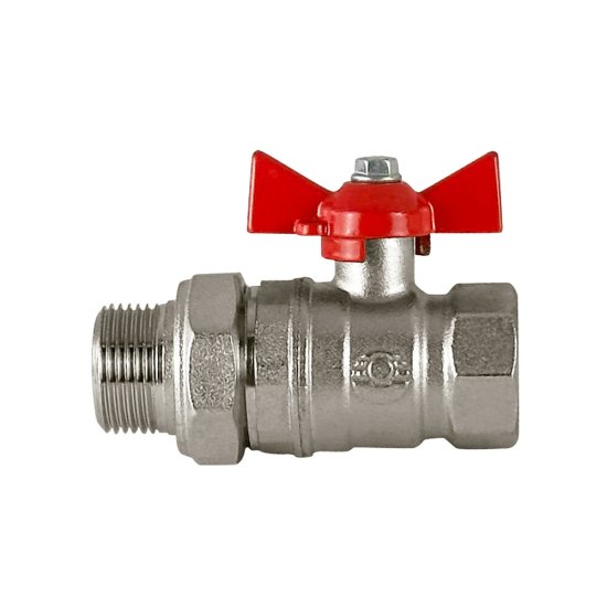 Кран шаровой латунный Valfex Standart N/P59 3/4 ВР (г) х 3/4 НР (ш) бабочка с американкой прямой (VF.227.NB1.034.N/P59.Bir)