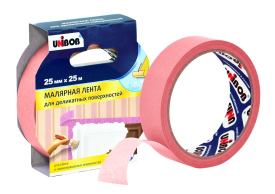 Малярная лента Unibob для деликатных поверхностей 25 мм x 25 м