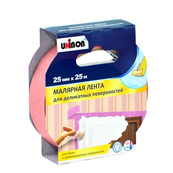 Малярная лента Unibob для деликатных поверхностей 25 мм x 25 м