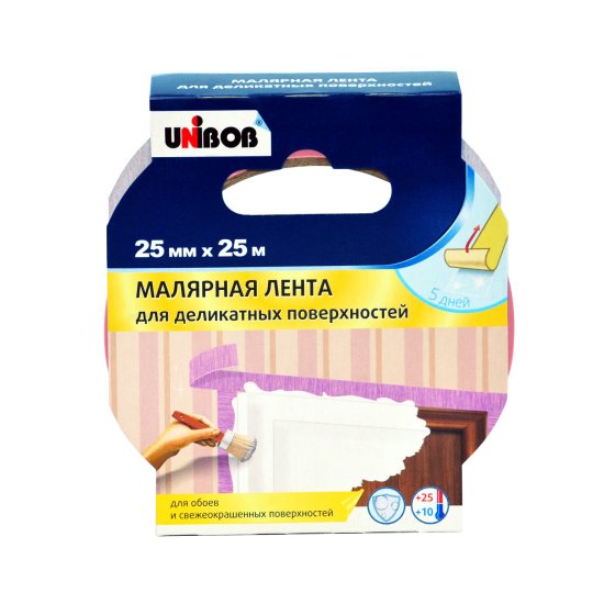 Малярная лента Unibob для деликатных поверхностей 25 мм x 25 м