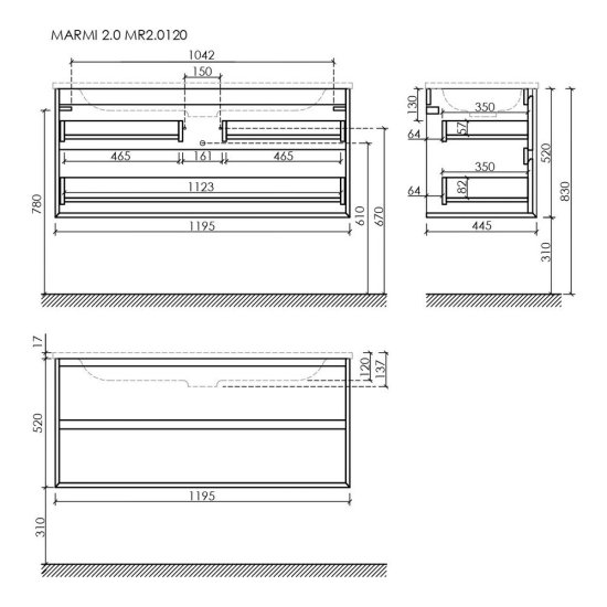 Тумба под раковину Sancos Marmi 2.0 120 см подвесная дуб чарльстон (MR2.0120ECH)