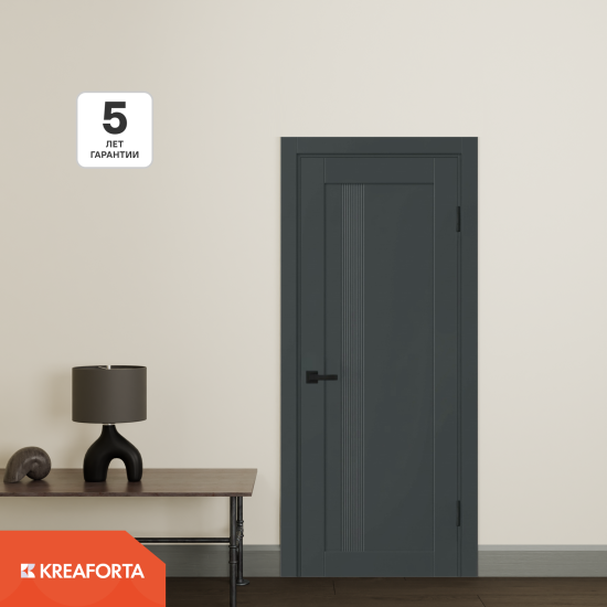 Дверь межкомнатная глухая KREAFORTA Калга 90x200x4 см ПВХ цвет графит с замком и петлями