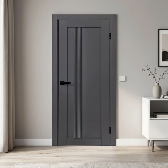 Дверь межкомнатная глухая KREAFORTA Калга 90x200x4 см ПВХ цвет графит с замком и петлями