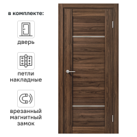 Дверь межкомнатная остекленная горизонтальная KREAFORTA Дуб Шуя 90x200x4 см ПВХ цвет коричневый с замком и петлями