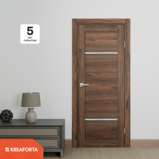 Дверь межкомнатная остекленная горизонтальная KREAFORTA Дуб Шуя 90x200x4 см ПВХ цвет коричневый с замком и петлями