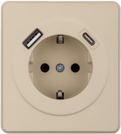 Розетка USB встраиваемая Kranz Round с заземлением цвет шелк