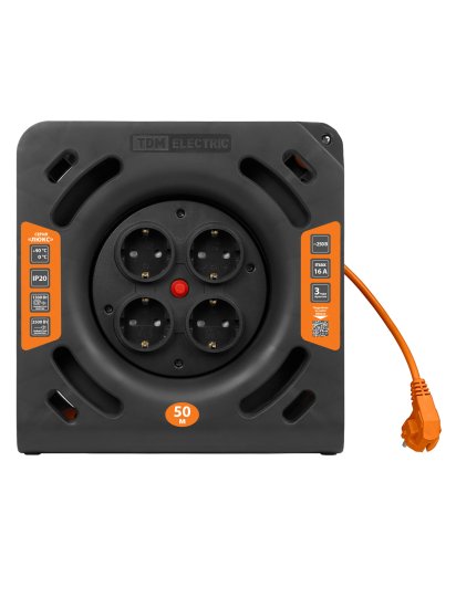 Удлинитель на катушке TDM Electric Люкс 4 розетки с заземлением ПВС 3x1.5 мм 50 м