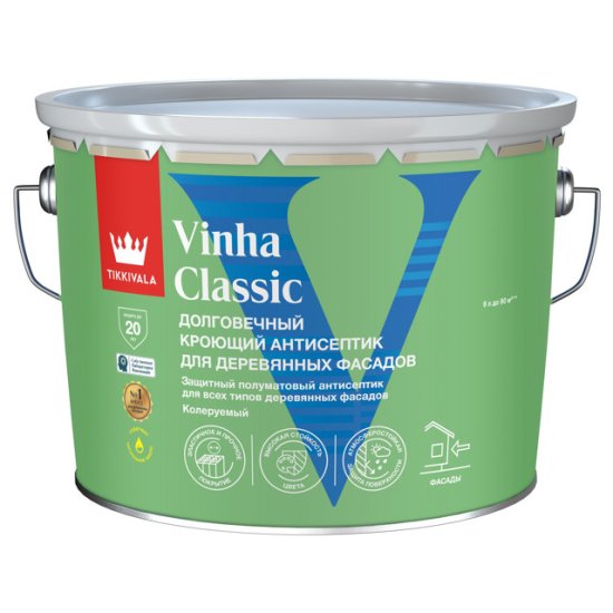 Антисептик кроющий TIKKIVALA Vinha classic полуматовый белый 9л, арт. 700014055