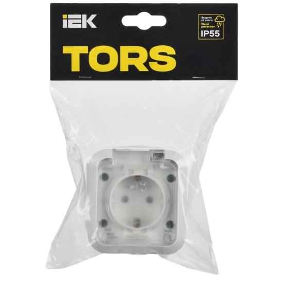 Розетка Tors TS320 накладная белая с заземлением с крышкой (TS-R16-16-55-K01)