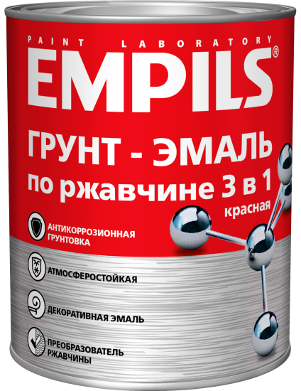 Грунт-эмаль 3 в 1 Empils Paint Lab гладкая цвет красный 0.9 кг