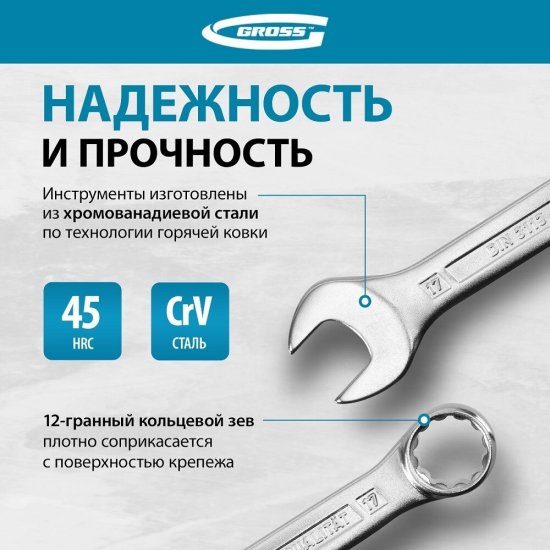 Набор комбинированных ключей без трещотки Gross 6-22 мм (15149) (12 шт.)