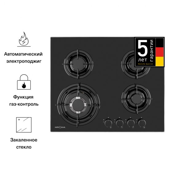 Варочная панель газовая Krona Cortesia 60 4 конфорки черная