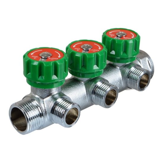 Коллектор Terma 3/4 ВР(г) х 3 выхода 1/2 НР(ш) х 3/4 НР(ш) регулируемый (14020)