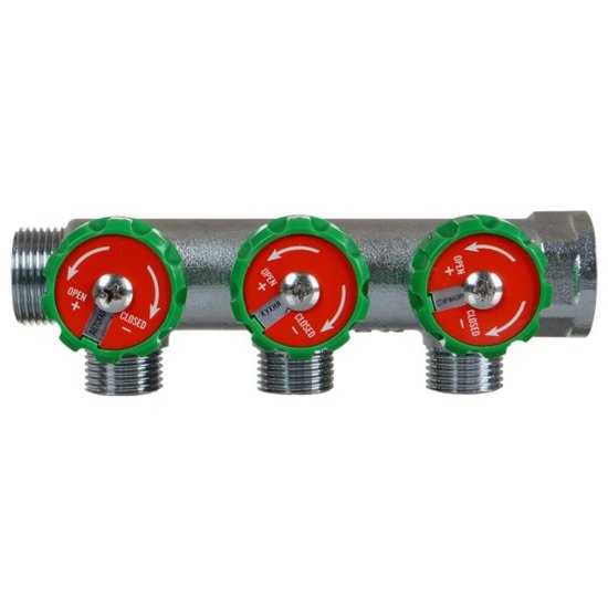 Коллектор Terma 3/4 ВР(г) х 3 выхода 1/2 НР(ш) х 3/4 НР(ш) регулируемый (14020)