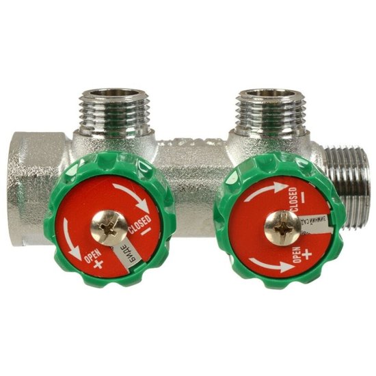 Коллектор Terma 3/4 ВР(г) х 2 выхода 1/2 НР(ш) х 3/4 НР(ш) регулируемый (14019)