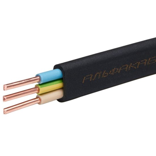 Кабель ВВГп-нг(А) LSLTx твердый плоский негорючий низкотоксичный 3x1,5 ГОСТ 10м черный