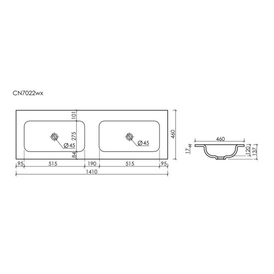 Раковина для тумбы Ceramicanova Grace 140 см двойная (CN7022wx)