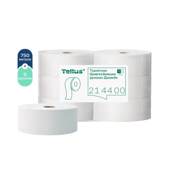 Туалетная бумага Tellus ТР-1 Баланс в больших рулонах Джамбо 750 м (6 шт.) (214400)
