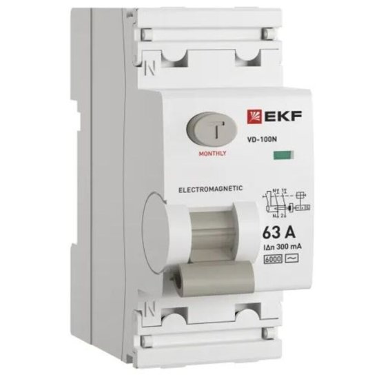 УЗО EKF PROxima ВД-100N 63А 1P+N тип AC 300 мА 6 кА (E1026M63300)