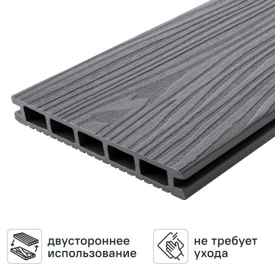 Террасная доска ДПК T-Decks цвет Серый 4000x150x20 мм двусторонний вельвет 0.45 м²