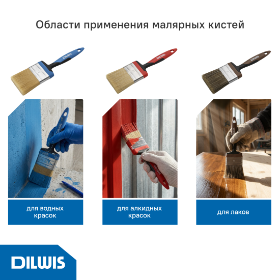 Кисть плоская для лаков и антисептиков 70 мм DILWIS синтетическая щетина