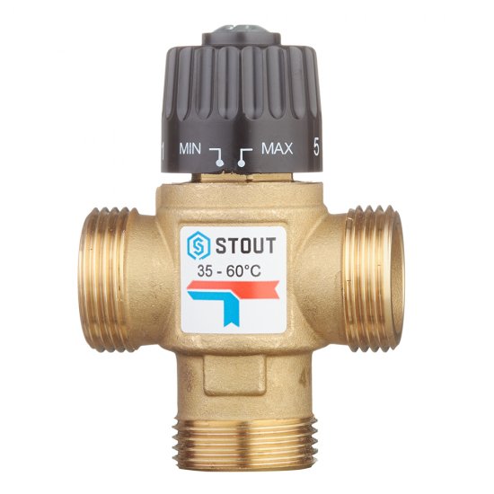 Клапан термостатический Stout подмешивающий 1 НР(ш) для отопления и ГВС 35-60 °С KVs 1,6 (SVM-0120-166025)