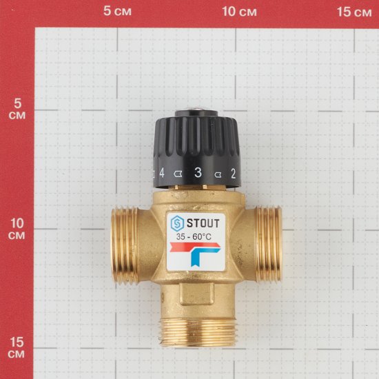 Клапан термостатический Stout подмешивающий 1 НР(ш) для отопления и ГВС 35-60 °С KVs 1,6 (SVM-0120-166025)