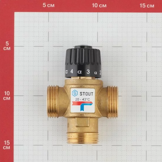 Клапан термостатический Stout подмешивающий 1 НР(ш) для отопления и ГВС 20-43 °С KVs 2,5 (SVM-0120-254325)