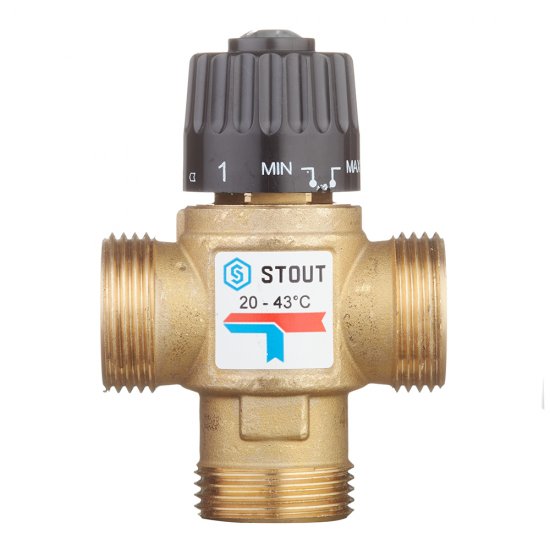 Клапан термостатический Stout подмешивающий 1 НР(ш) для отопления и ГВС 20-43 °С KVs 1,6 (SVM-0120-164325)