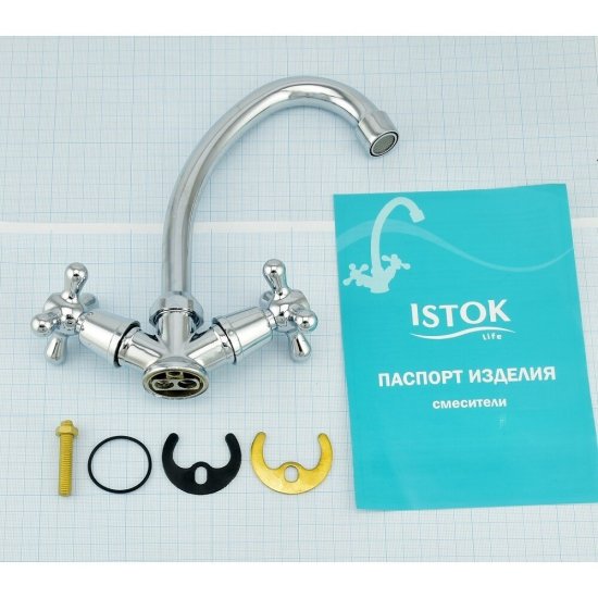 Смеситель для кухни Istok life хром с высоким изливом двухвентильный (402.712)