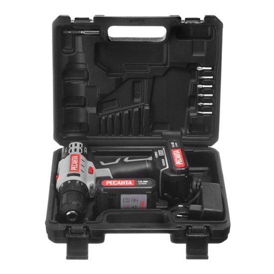 Дрель-шуруповерт аккумуляторная Ресанта ДА-14-2ЛК 14 В 2 Ач Li-Ion 2 АКБ иЗУ (75/14/4)