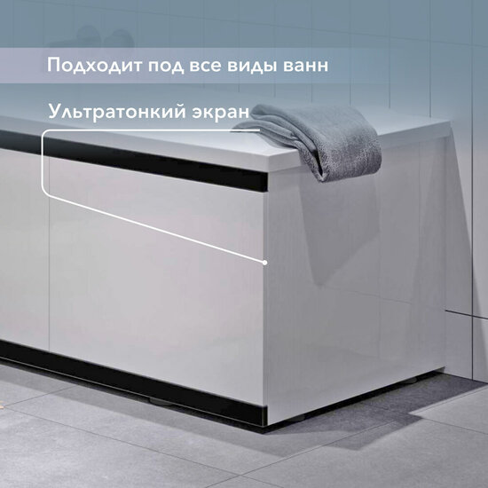 Экран для ванны фронтальный Alavann Rita Black МДФ 147х52 см белый раздвижной (ALV1197001)