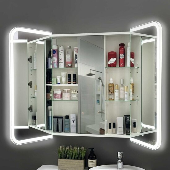 Зеркальный шкаф Alavann Cosmetic 80х80х16 см с подсветкой белый