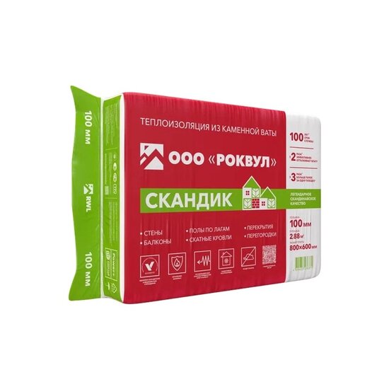 Утеплитель Rockwool Лайт Баттс Скандик, 800х600х100 мм (6 шт)