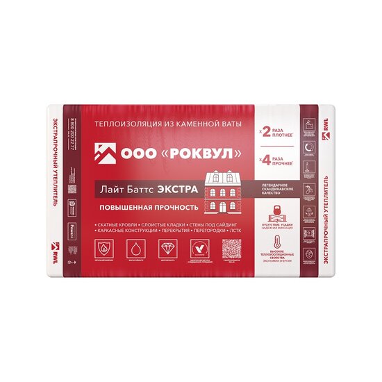 Утеплитель Rockwool Лайт Баттс Экстра, 1000х600х100 мм (4 шт)