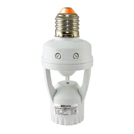 Датчик движения ИК TDM Electric ДДПт-01 в патрон E27 d=6 м, 60Вт, 3-2000 Лк, 10-300с