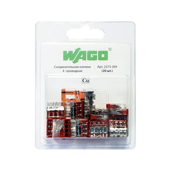 Клемма WAGO 2273-204 без пасты, 4 провода, 0,5-2,5 мм2 (20 шт.)