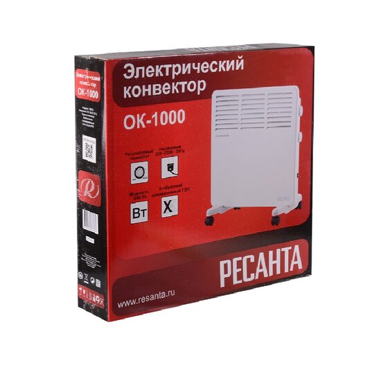 Конвекторный обогреватель Ресанта ОК-1000, ролики/кронштейн, 1 кВт