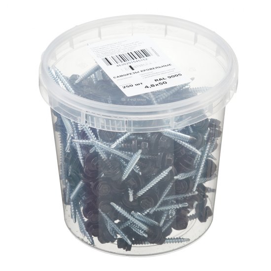 Саморезы кровельные с буром 50х4,8 мм металл-дерево черный янтарь RAL 9005 Daxmer (250 шт.)