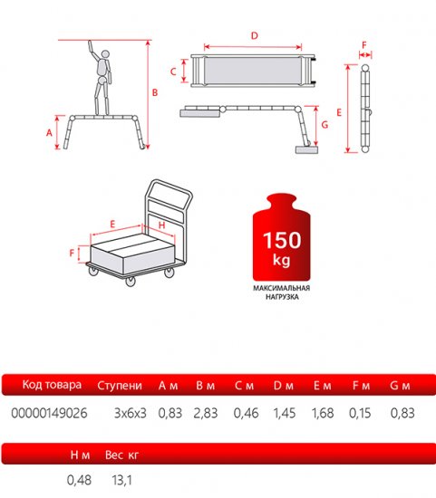 Лестница-помост Новая высота 2,83 м с несъемной платформой