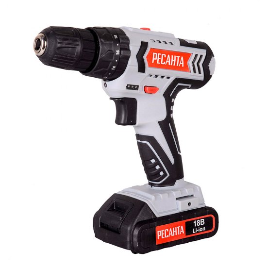 Дрель-шуруповерт ударная аккумуляторная Ресанта ДА-18-2ЛК-У 18 В 2 Ач Li-Ion 2 АКБ иЗУ (75/14/6)