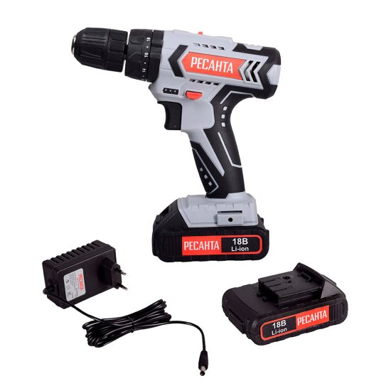 Дрель-шуруповерт ударная аккумуляторная Ресанта ДА-18-2ЛК-У 18 В 2 Ач Li-Ion 2 АКБ иЗУ (75/14/6)