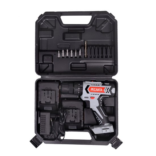 Дрель-шуруповерт ударная аккумуляторная Ресанта ДА-18-2ЛК-У 18 В 2 Ач Li-Ion 2 АКБ иЗУ (75/14/6)