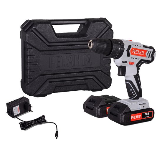 Дрель-шуруповерт ударная аккумуляторная Ресанта ДА-18-2ЛК-У 18 В 2 Ач Li-Ion 2 АКБ иЗУ (75/14/6)