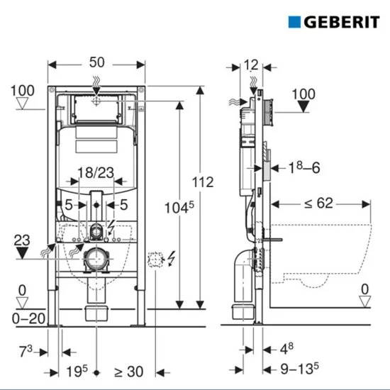 Инсталляция Geberit Sigma Duofix для подвесного унитаза без кнопки (111.300.00.5)