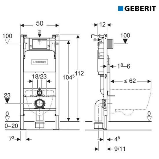 Инсталляция Geberit Delta Duofix для подвесного унитаза без кнопки (111.153.00.1)